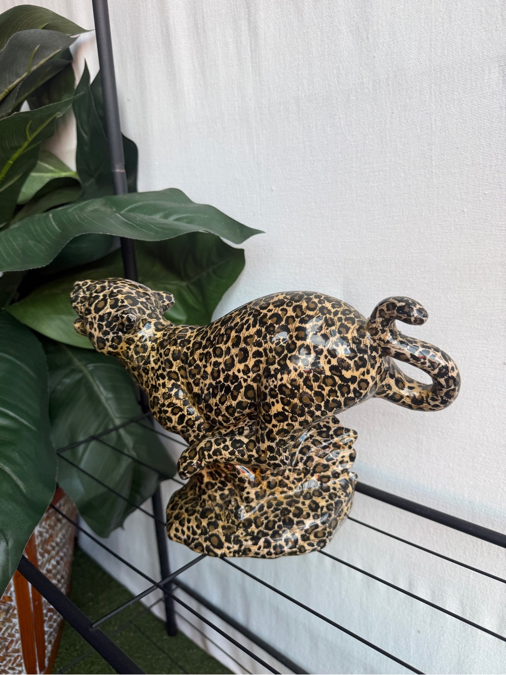Vintage Spotted Leopard Ceramic Figurine Shelf Decor Statue